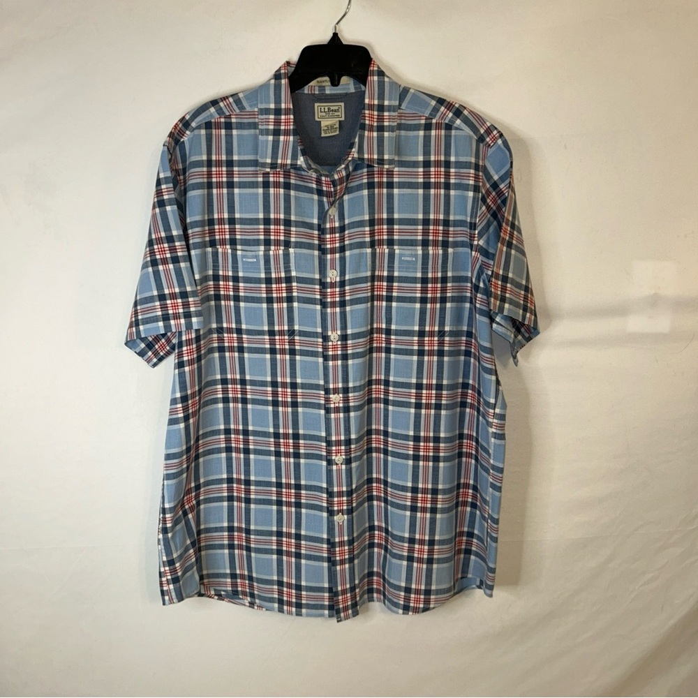 L.L. Bean Blue and Red Casual Button Down Shirt